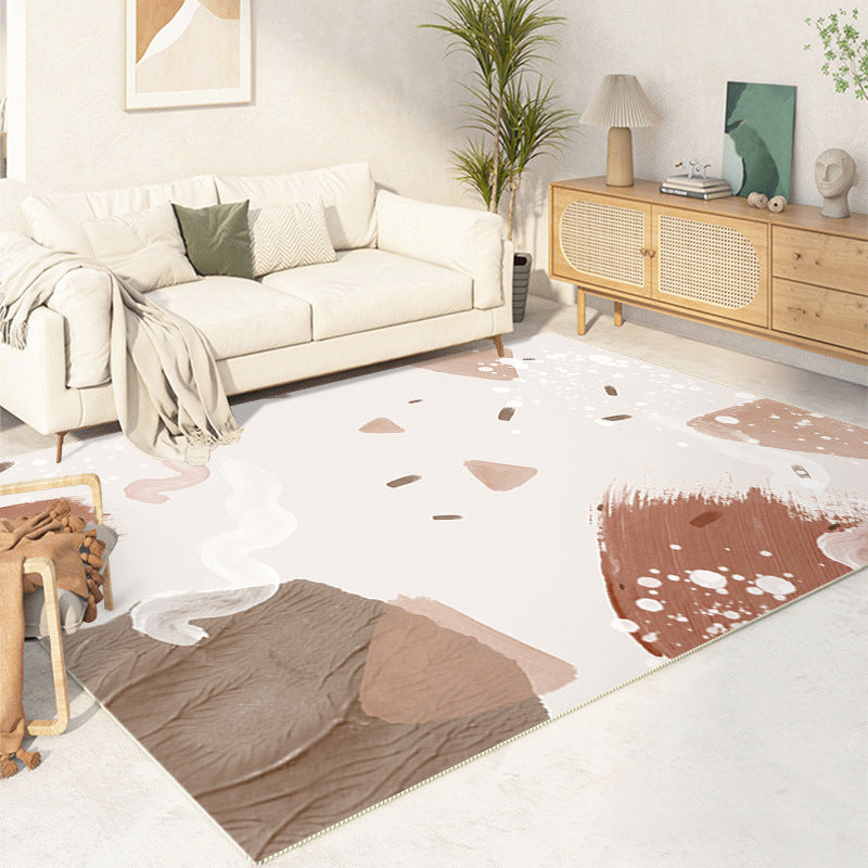 Modern Dark Brown Rug Polyester Color Block Rug Washable Rug for Home Decor