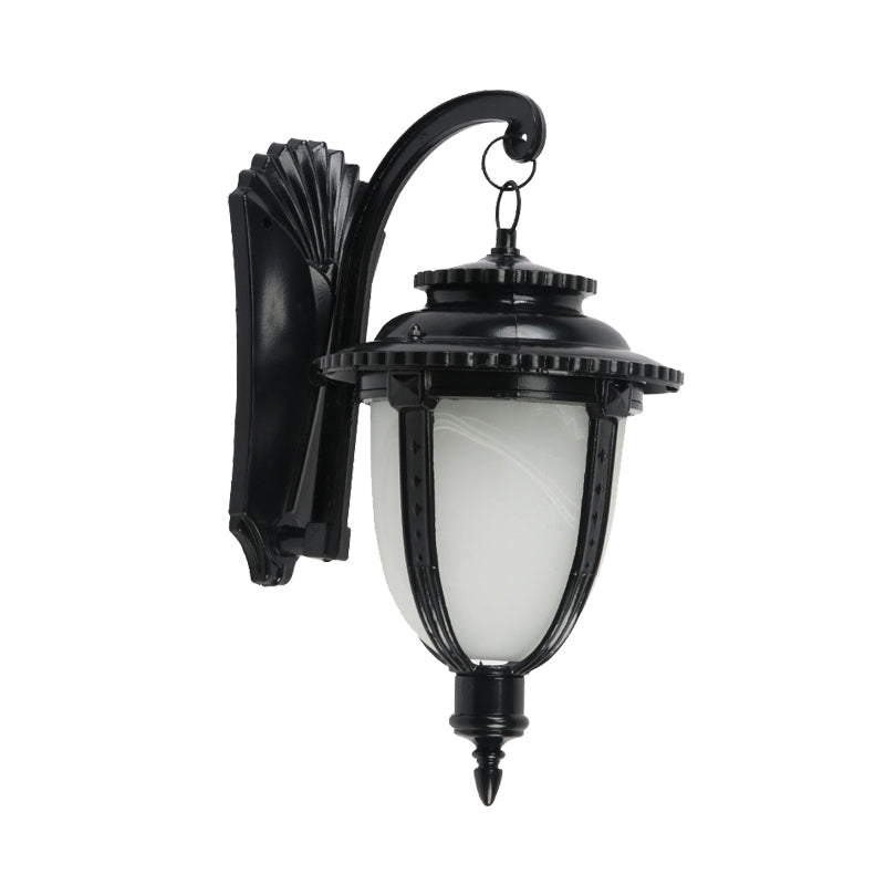 1 Bulb Urn Shape Sconce Lighting Country Black/Bronze White Glass Weather-Resistant Wall Lamp Fixture