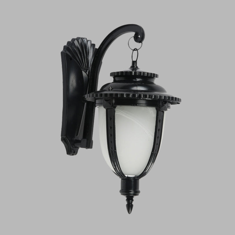 1 Bulb Urn Shape Sconce Lighting Country Black/Bronze White Glass Weather-Resistant Wall Lamp Fixture