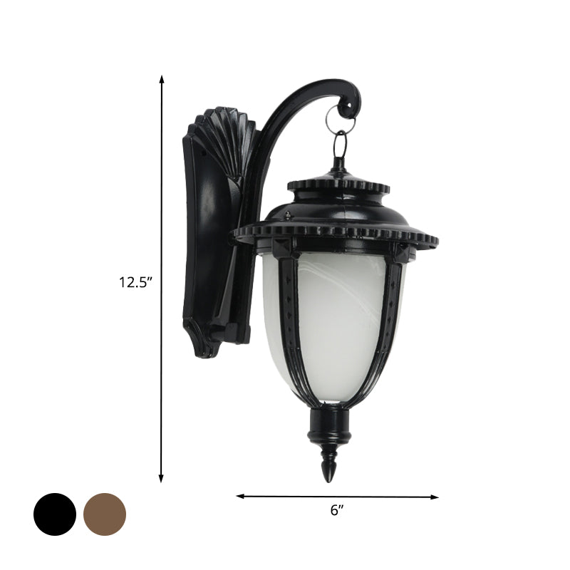 1 Bulb Urn Shape Sconce Lighting Country Black/Bronze White Glass Weather-Resistant Wall Lamp Fixture