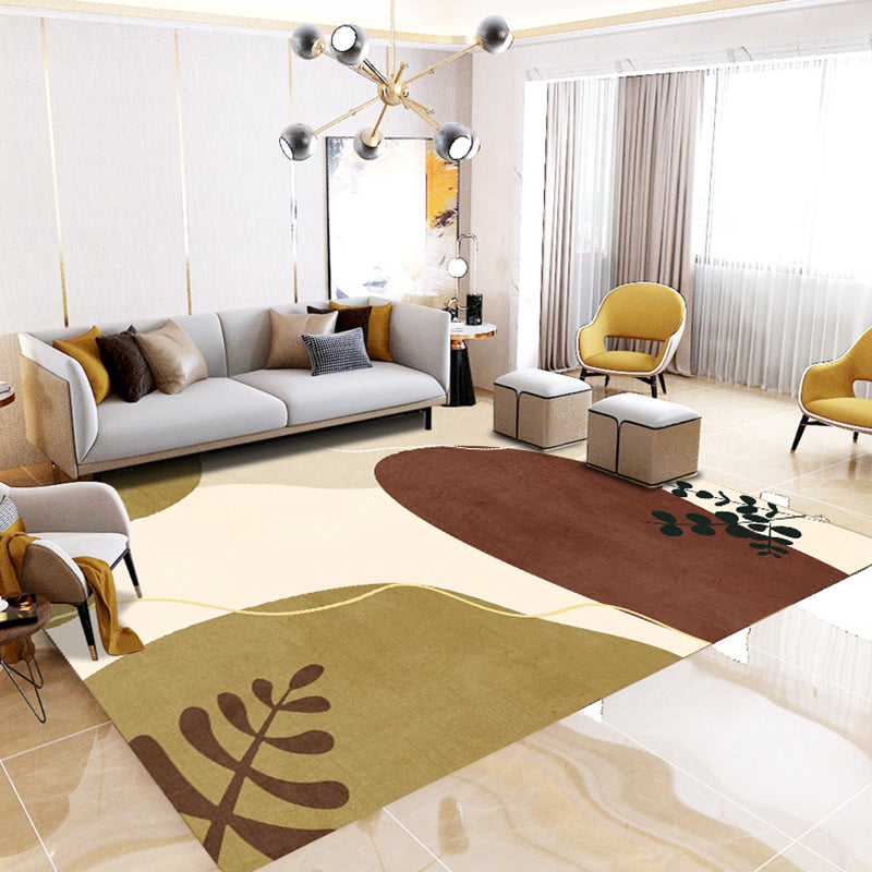 Dark Brown Modern Rug Polyester Color Lump Rug Washable Rug for Home Decor