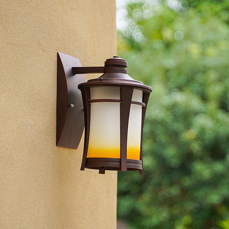 1-Light Sconce Lamp Farmhouse Jar White/White and Yellow Glass Wall Mounted Lighting in Copper for Courtyard