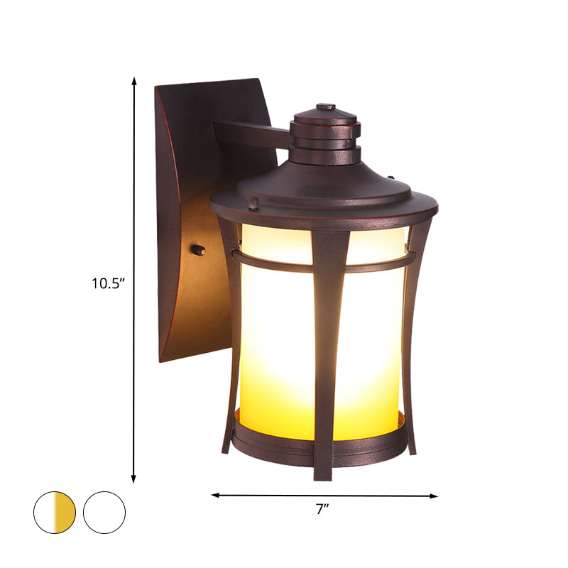 1-Light Sconce Lamp Farmhouse Jar White/White and Yellow Glass Wall Mounted Lighting in Copper for Courtyard