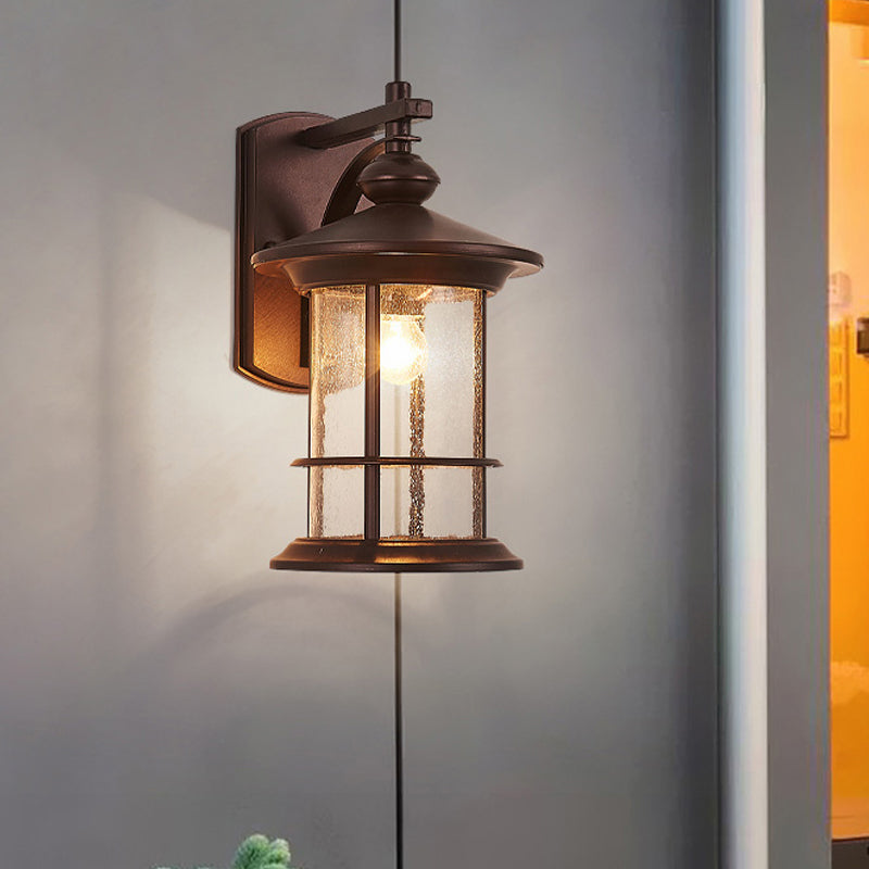 Cylindre en verre à graines à grève transparente Lodges légers 1-Bulb Lampe murale extérieure en noir / café pour jardin