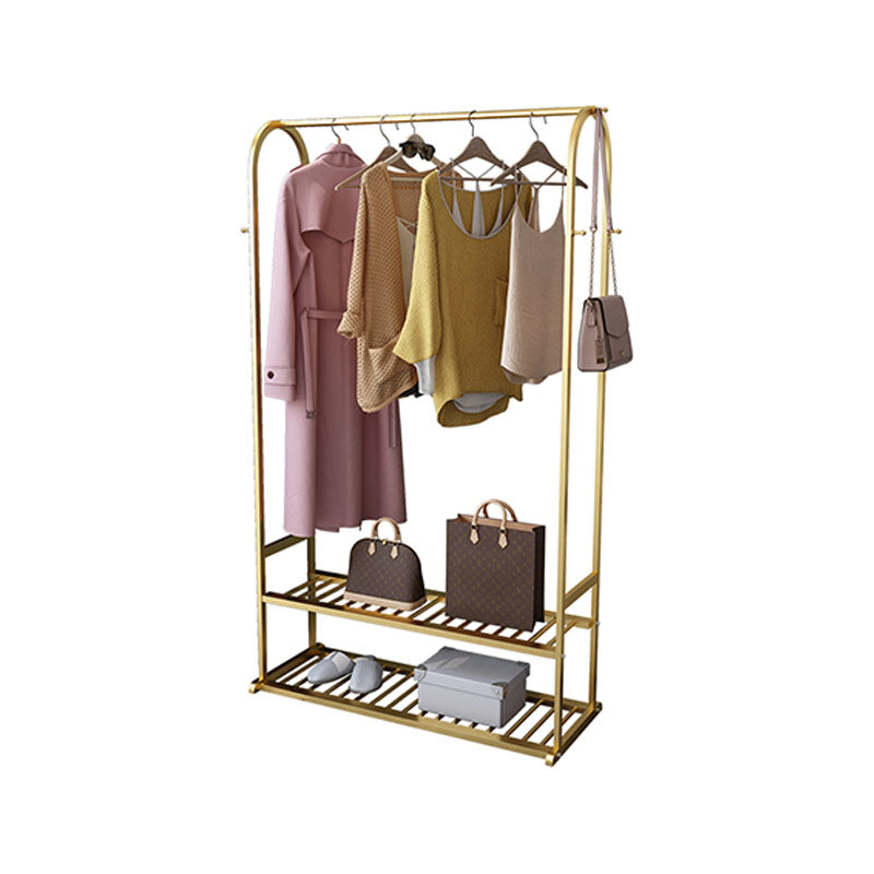 Glam Metallic Coat Hanger Free Standing Double Shelves Coat Rack for Living Room