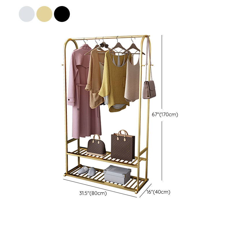 Glam Metallic Coat Hanger Free Standing Double Shelves Coat Rack for Living Room