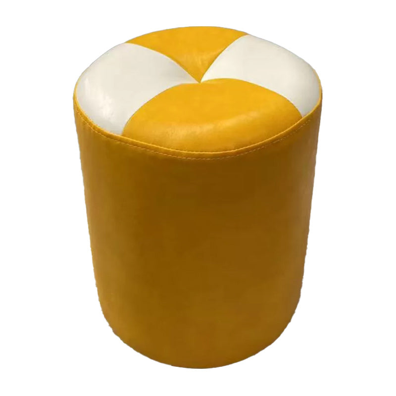 Color Block Pouf Cylinder Shape Faux Leather Contemporary Stain Resistant Pouf