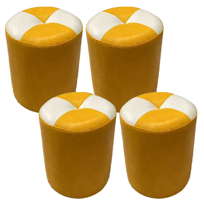 Color Block Pouf Cylinder Shape Faux Leather Contemporary Stain Resistant Pouf