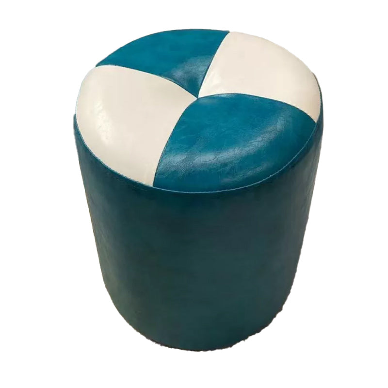 Color Block Pouf Cylinder Shape Faux Leather Contemporary Stain Resistant Pouf