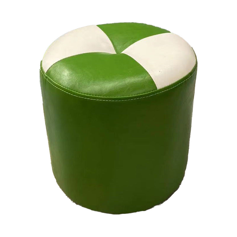 Color Block Pouf Cylinder Shape Faux Leather Contemporary Stain Resistant Pouf