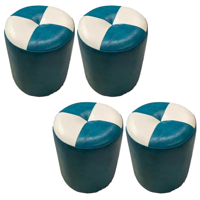 Color Block Pouf Cylinder Shape Faux Leather Contemporary Stain Resistant Pouf