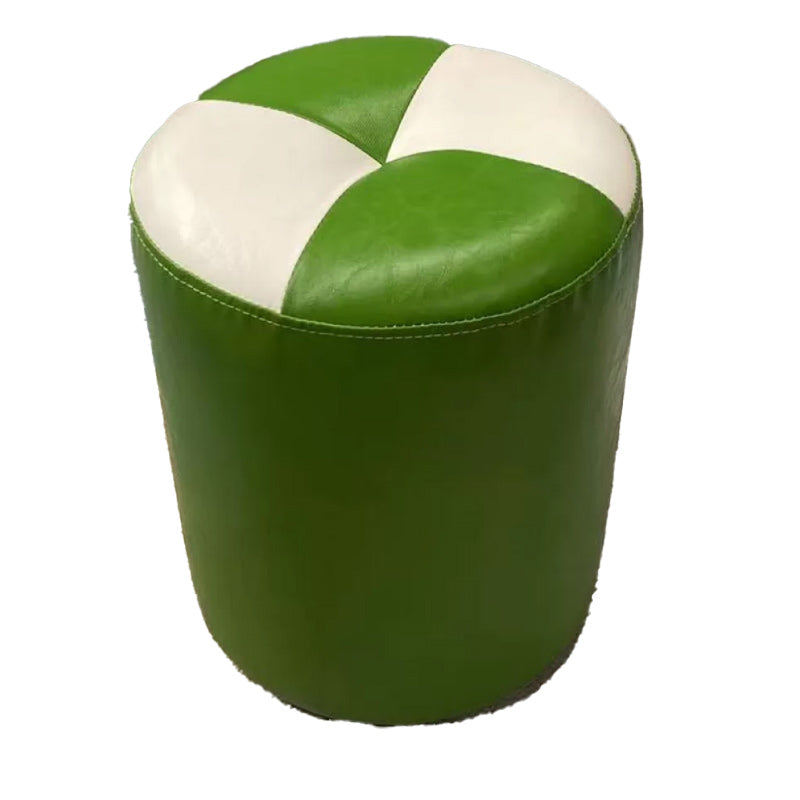 Color Block Pouf Cylinder Shape Faux Leather Contemporary Stain Resistant Pouf
