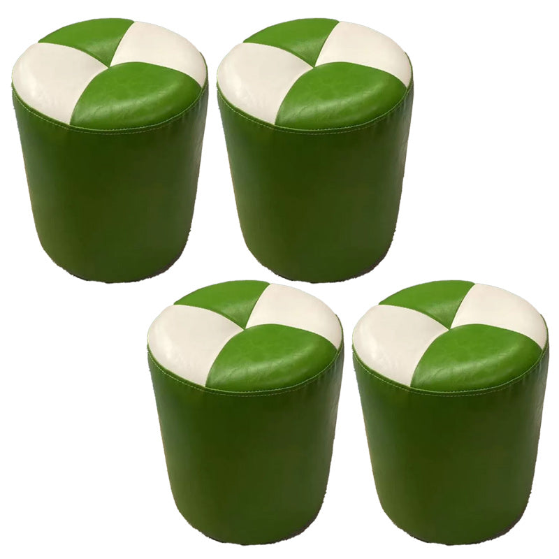 Color Block Pouf Cylinder Shape Faux Leather Contemporary Stain Resistant Pouf