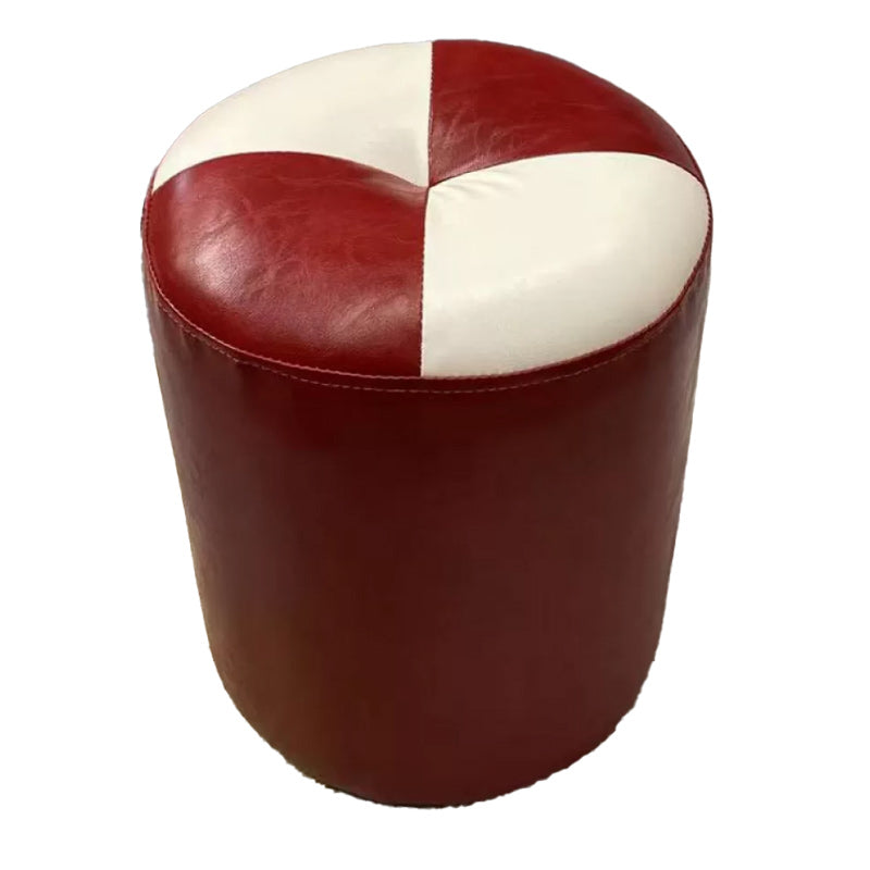 Color Block Pouf Cylinder Shape Faux Leather Contemporary Stain Resistant Pouf