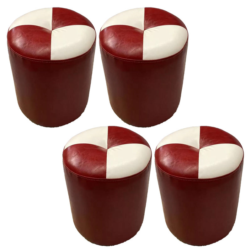 Color Block Pouf Cylinder Shape Faux Leather Contemporary Stain Resistant Pouf