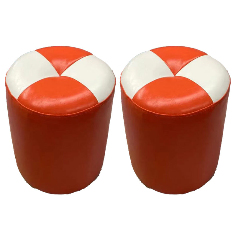 Color Block Pouf Cylinder Shape Faux Leather Contemporary Stain Resistant Pouf