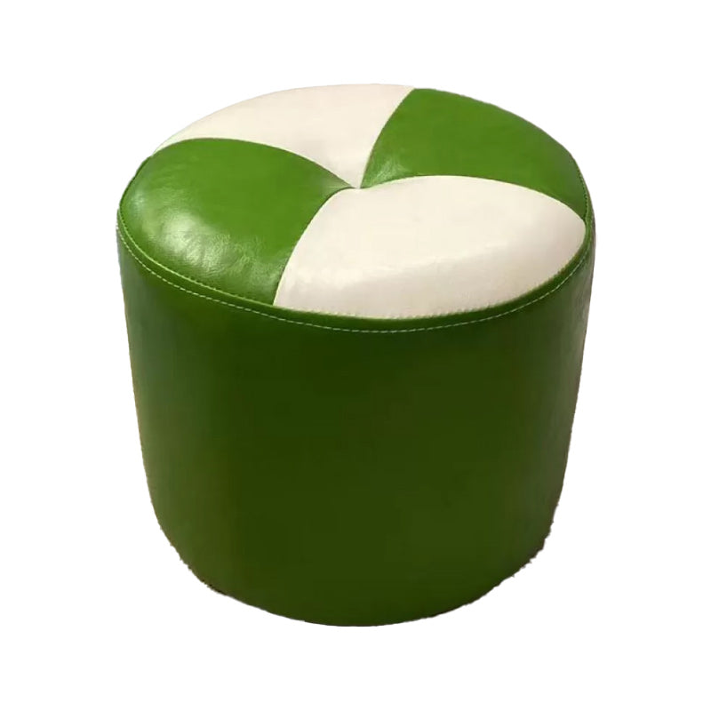 Color Block Pouf Cylinder Shape Faux Leather Contemporary Stain Resistant Pouf