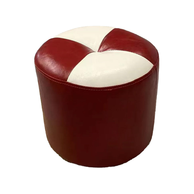 Color Block Pouf Cylinder Shape Faux Leather Contemporary Stain Resistant Pouf