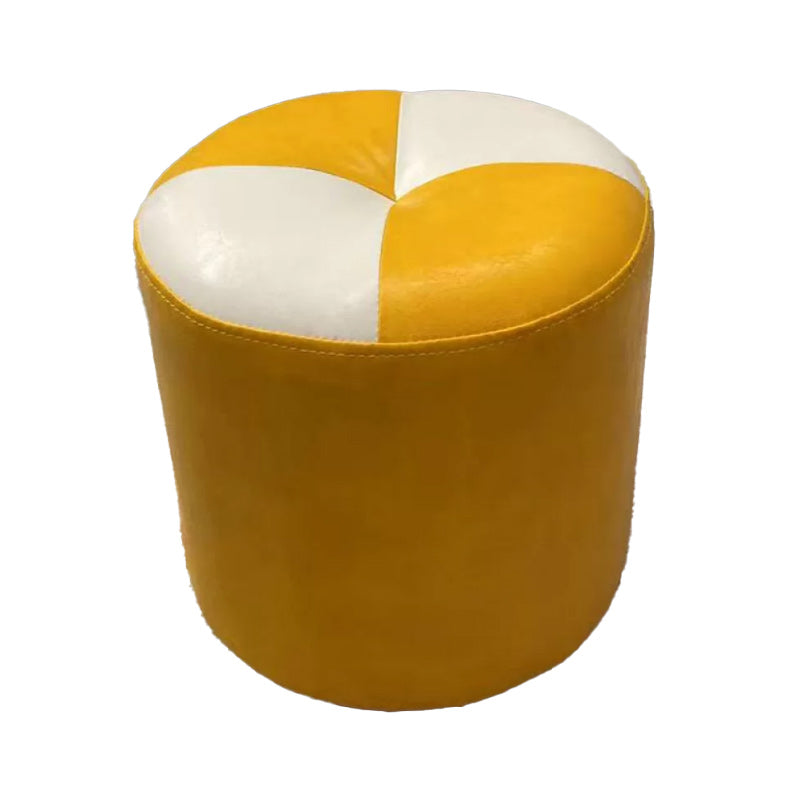 Color Block Pouf Cylinder Shape Faux Leather Contemporary Stain Resistant Pouf
