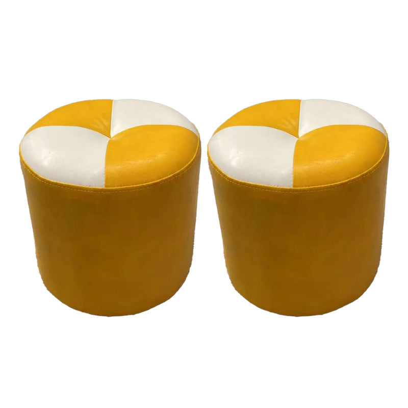 Color Block Pouf Cylinder Shape Faux Leather Contemporary Stain Resistant Pouf