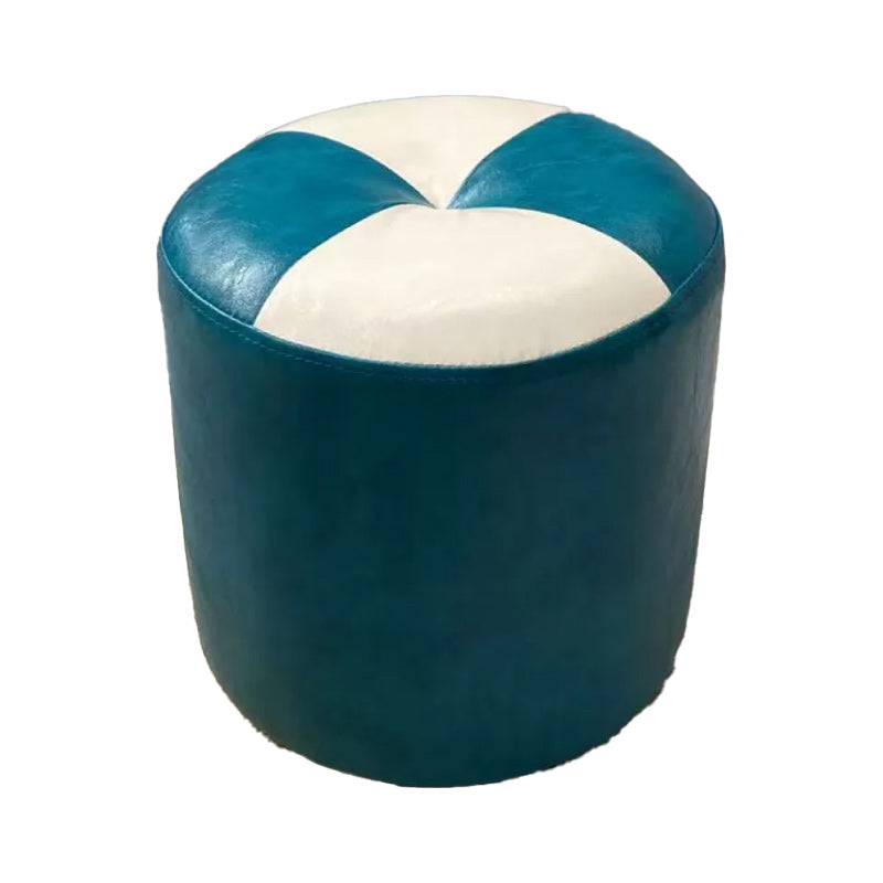 Color Block Pouf Cylinder Shape Faux Leather Contemporary Stain Resistant Pouf