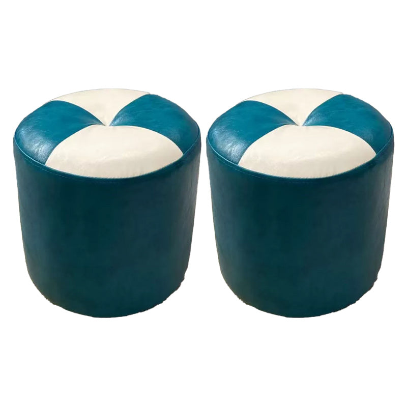 Color Block Pouf Cylinder Shape Faux Leather Contemporary Stain Resistant Pouf