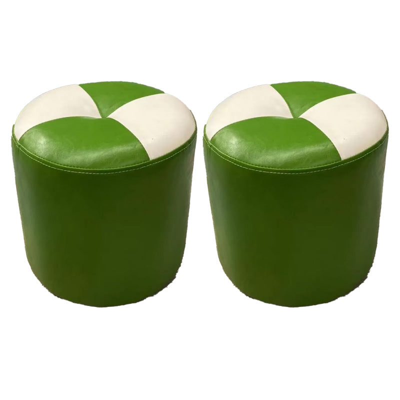 Color Block Pouf Cylinder Shape Faux Leather Contemporary Stain Resistant Pouf