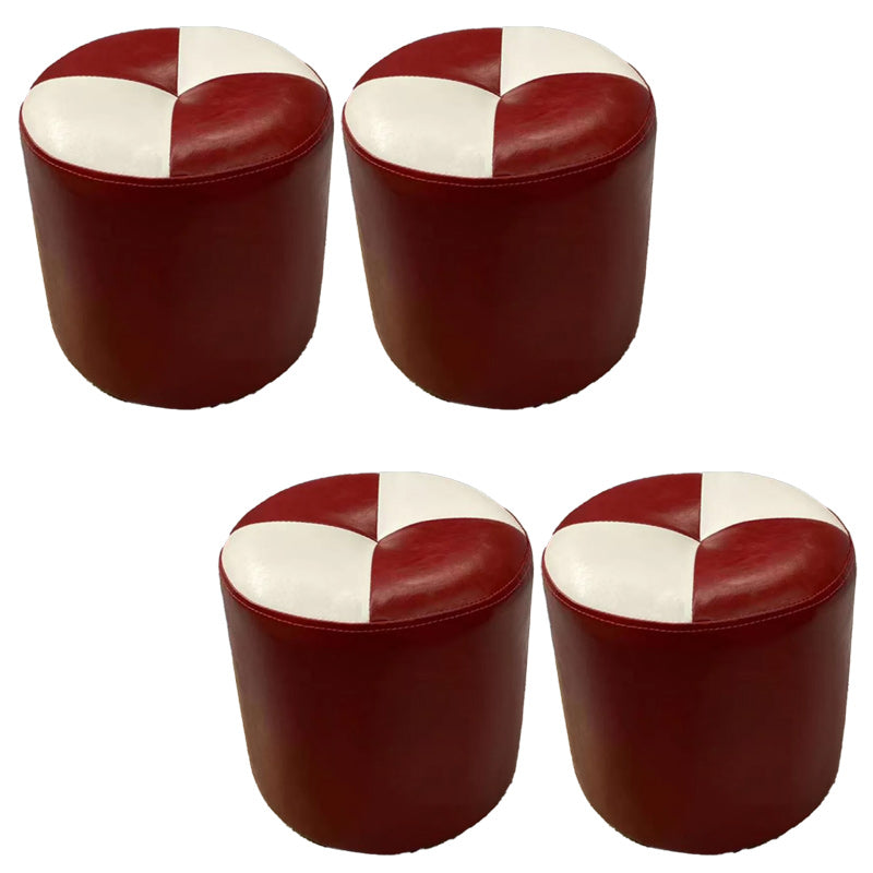 Color Block Pouf Cylinder Shape Faux Leather Contemporary Stain Resistant Pouf