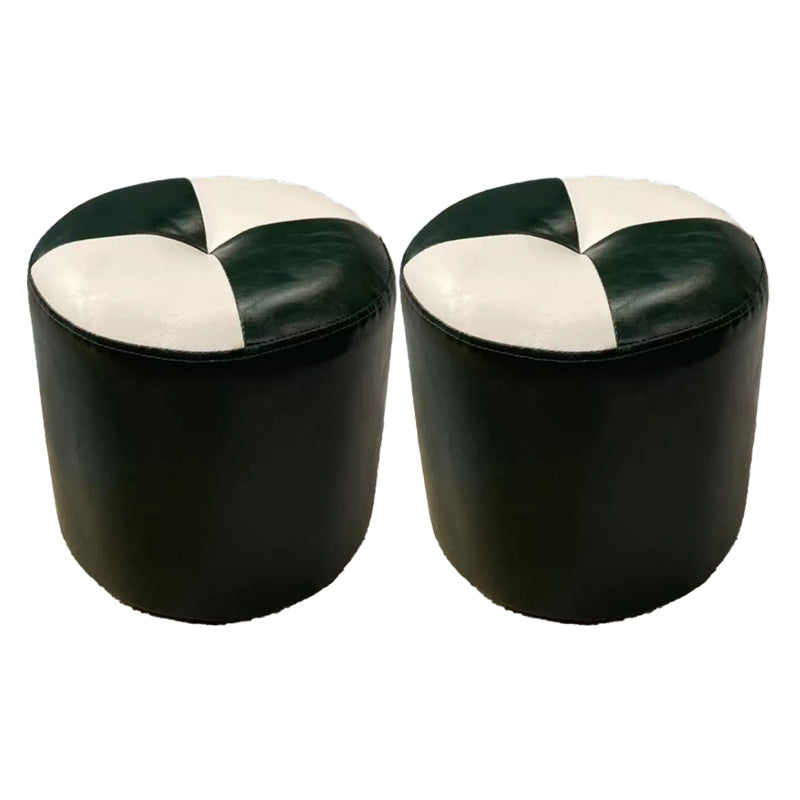 Color Block Pouf Cylinder Shape Faux Leather Contemporary Stain Resistant Pouf