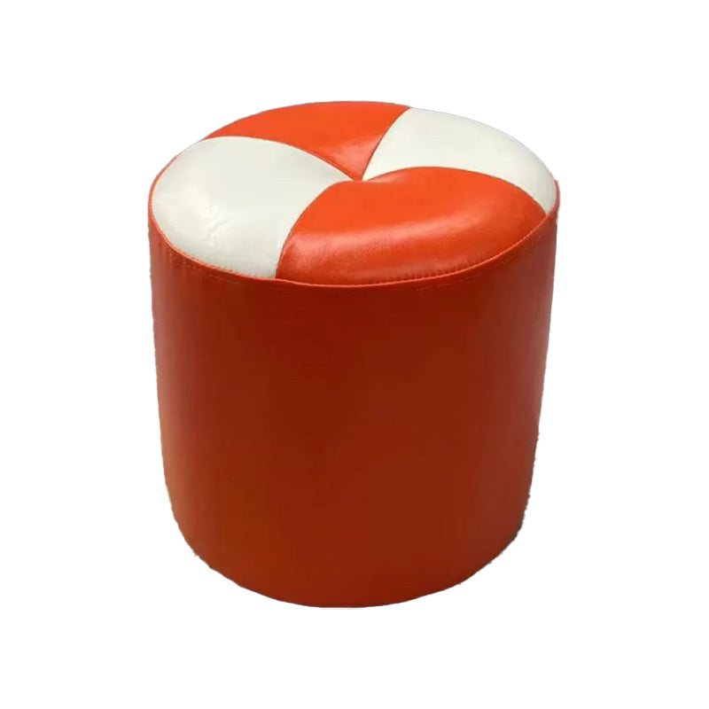Color Block Pouf Cylinder Shape Faux Leather Contemporary Stain Resistant Pouf