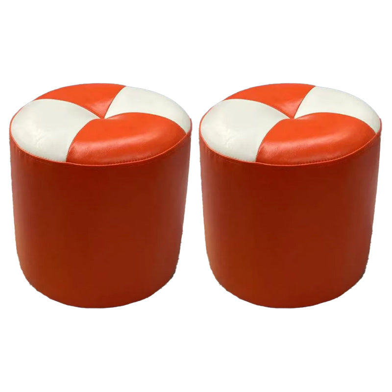Color Block Pouf Cylinder Shape Faux Leather Contemporary Stain Resistant Pouf
