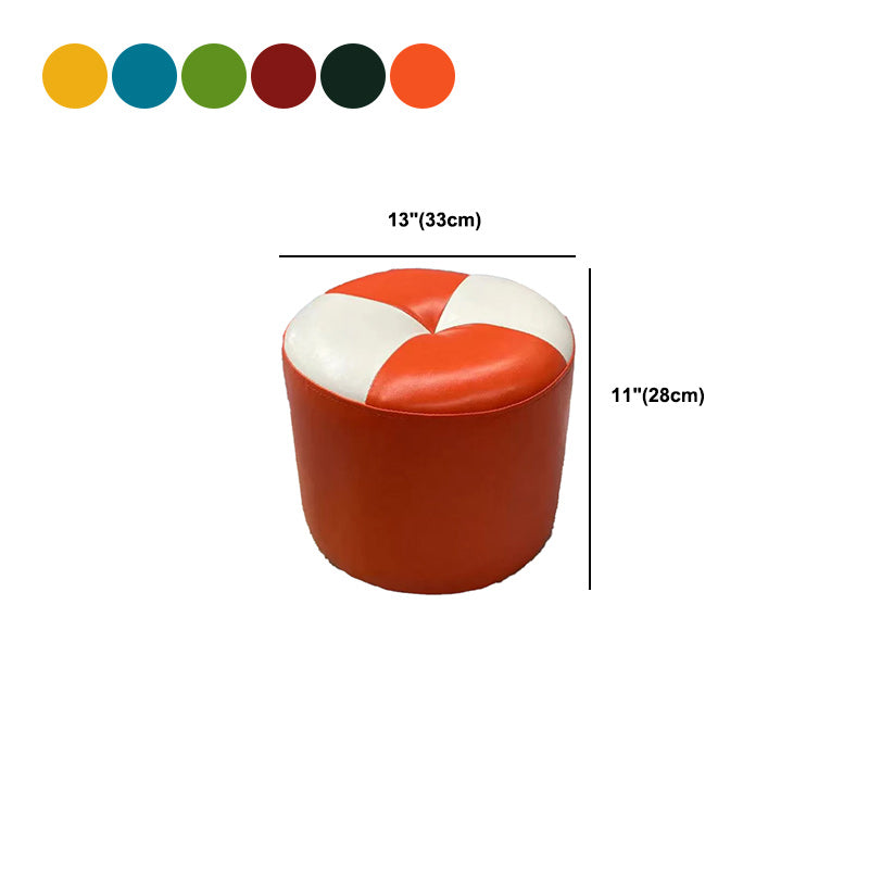Color Block Pouf Cylinder Shape Faux Leather Contemporary Stain Resistant Pouf