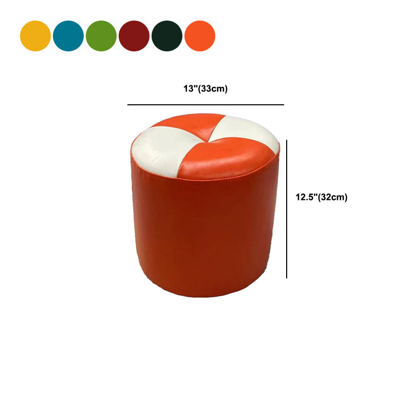 Color Block Pouf Cylinder Shape Faux Leather Contemporary Stain Resistant Pouf