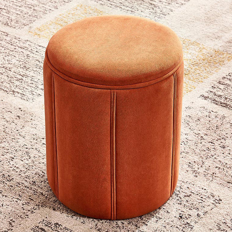 Orange Velvet Ottoman Modern Round Ottoman Stain Resistant Ottoman