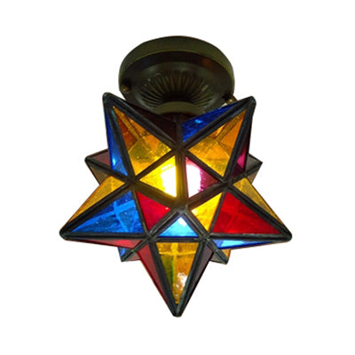 1 Head Star/Polygon Shaped Flush Ceiling Light Tiffany Colorful Glass Flush Mount Light for Corridor