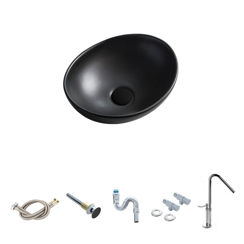 Contemporary Bathroom Sink Pop-Up Drain Porcelain Oval-Shape Vessel Lavatory Sink