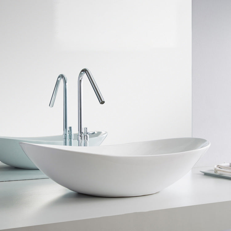 Contemporary Bathroom Sink Pop-Up Drain Porcelain Oval-Shape Vessel Lavatory Sink