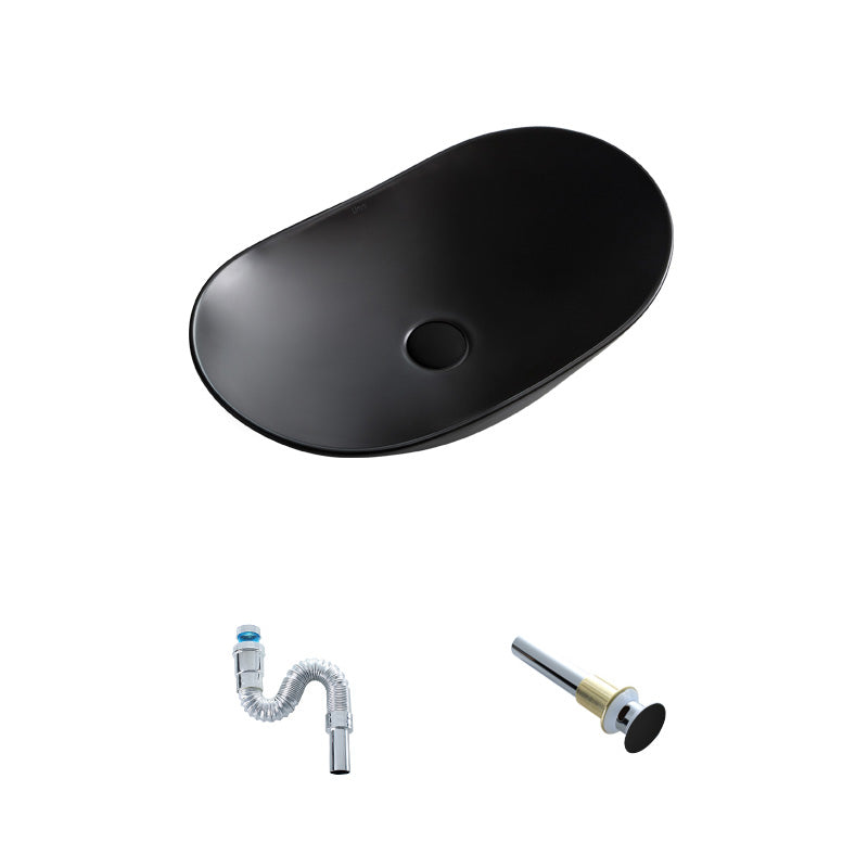 Contemporary Bathroom Sink Pop-Up Drain Porcelain Oval-Shape Vessel Lavatory Sink