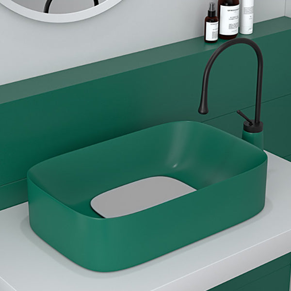 Modern Bathroom Sink Pop-Up Drain Porcelain Solid Color Sink (Faucet Not Included)