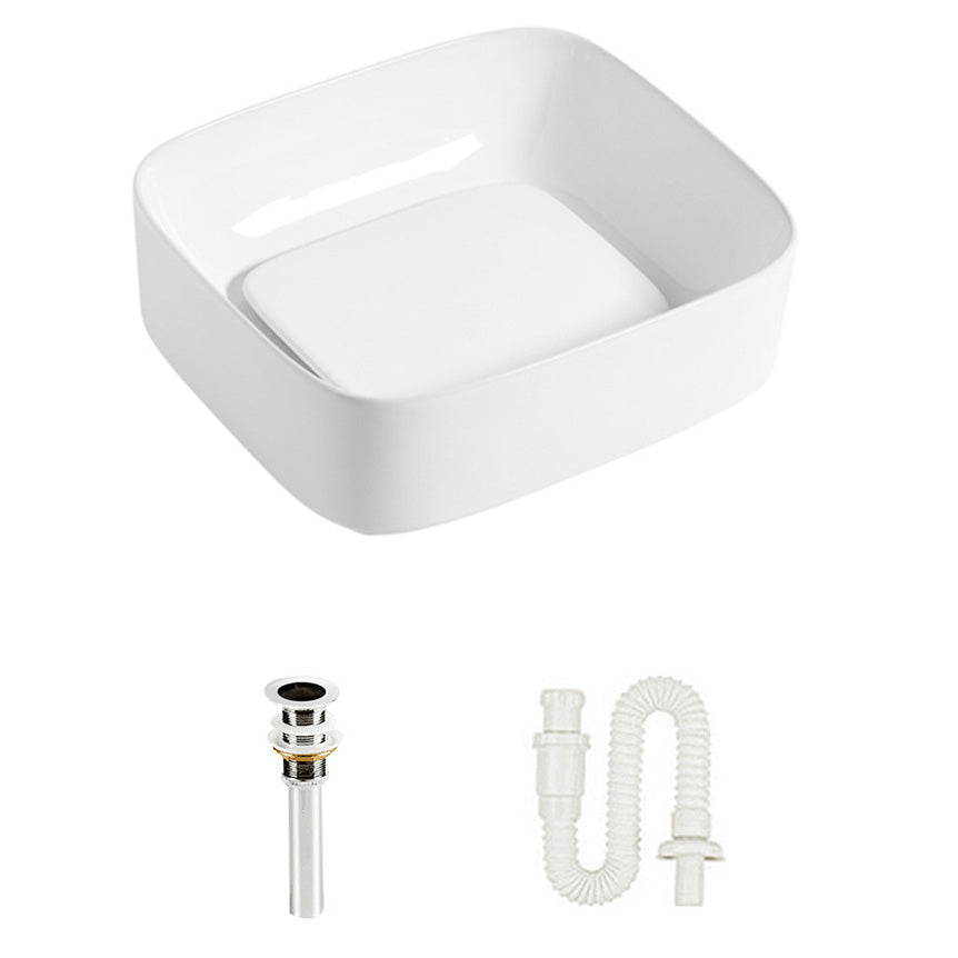 Modern Bathroom Sink Pop-Up Drain Porcelain Solid Color Sink (Faucet Not Included)