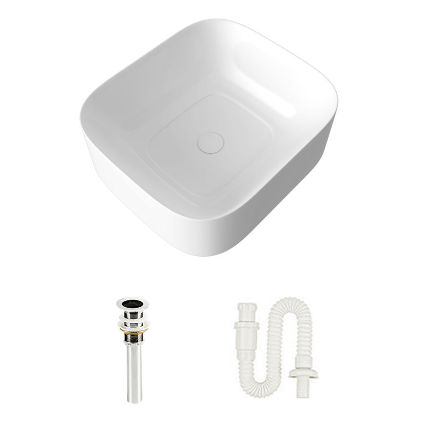 Modern Bathroom Sink Pop-Up Drain Porcelain Solid Color Sink (Faucet Not Included)