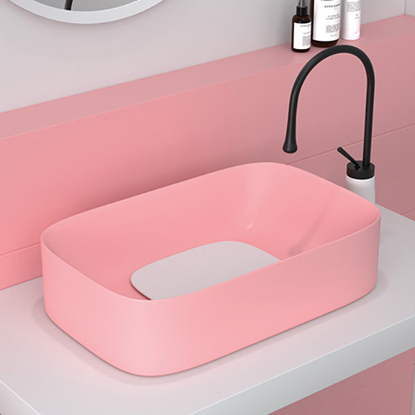 Modern Bathroom Sink Pop-Up Drain Porcelain Solid Color Sink (Faucet Not Included)