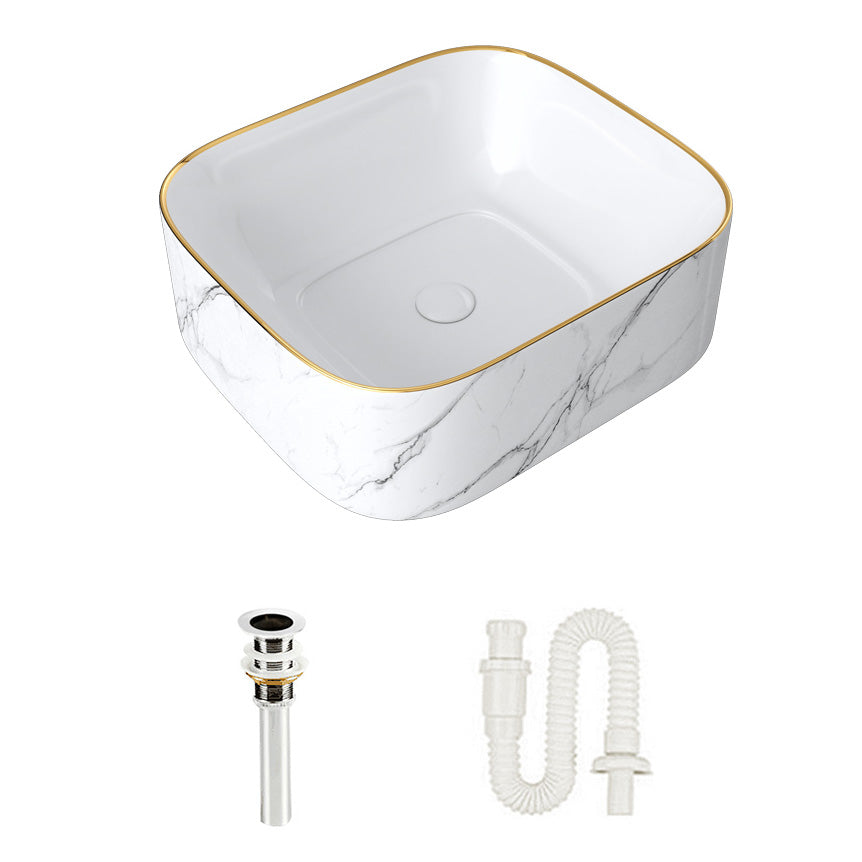 Modern Bathroom Sink Pop-Up Drain Porcelain Solid Color Sink (Faucet Not Included)