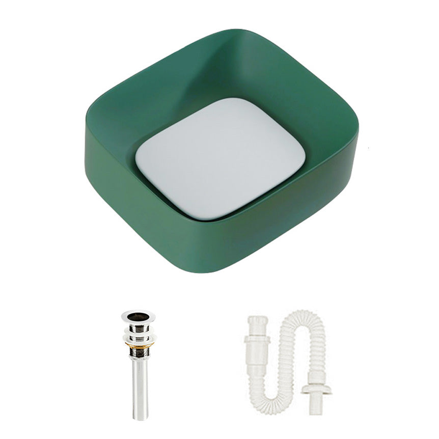 Modern Bathroom Sink Pop-Up Drain Porcelain Solid Color Sink (Faucet Not Included)