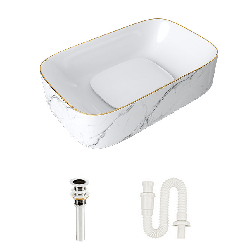 Modern Bathroom Sink Pop-Up Drain Porcelain Solid Color Sink (Faucet Not Included)