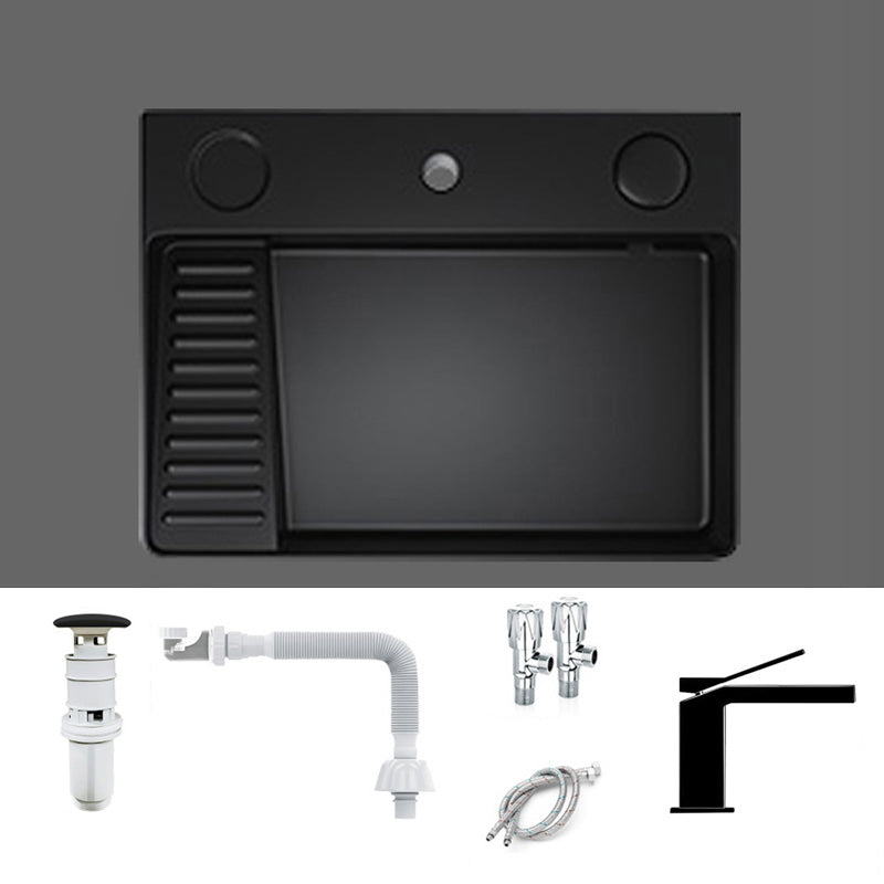 Modern Bathroom Sink Pop-Up Drain Porcelain Solid Color Rectangular Vessel