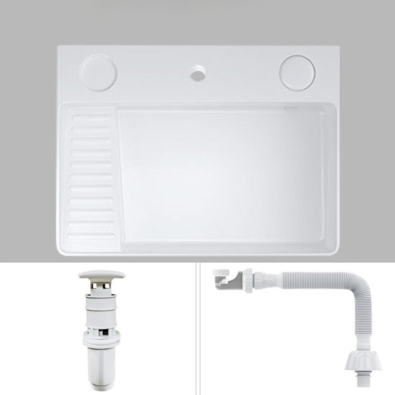 Modern Bathroom Sink Pop-Up Drain Porcelain Solid Color Rectangular Vessel