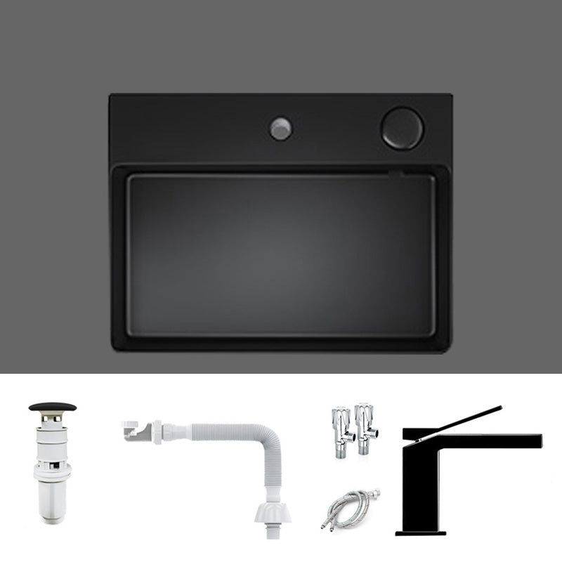 Modern Bathroom Sink Pop-Up Drain Porcelain Solid Color Rectangular Vessel