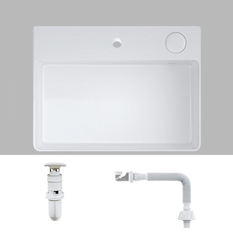 Modern Bathroom Sink Pop-Up Drain Porcelain Solid Color Rectangular Vessel