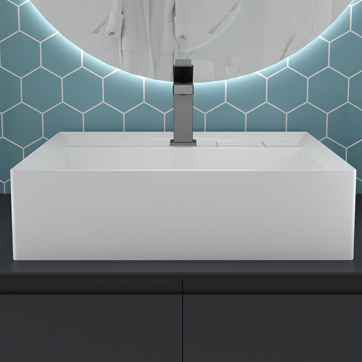 Modern Bathroom Sink Pop-Up Drain Porcelain Solid Color Rectangular Vessel